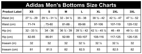 Adidas soccer pants size chart